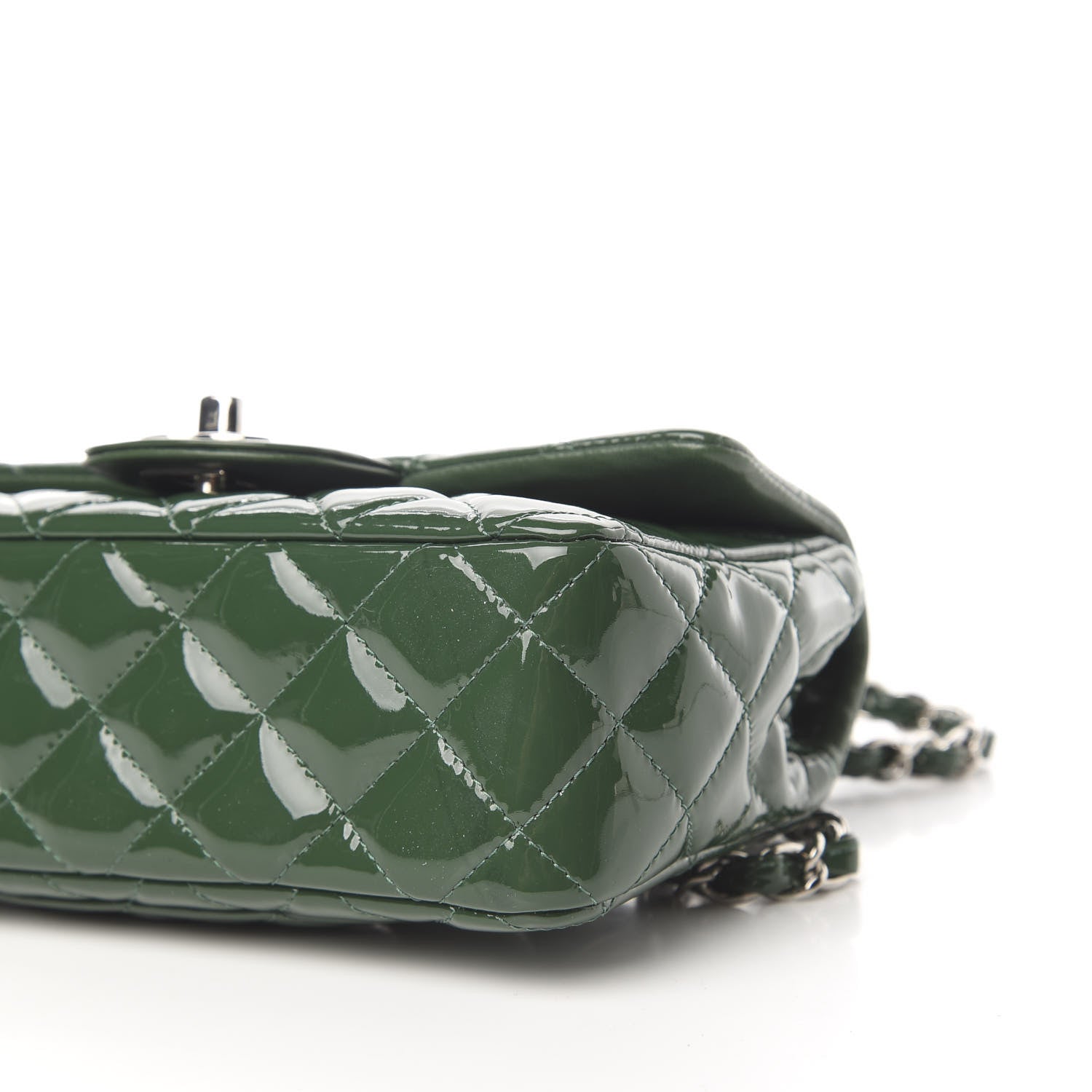 Chanel Patent Calfskin Quilted Mini Rectangular Flap Dark Green 10 of 11