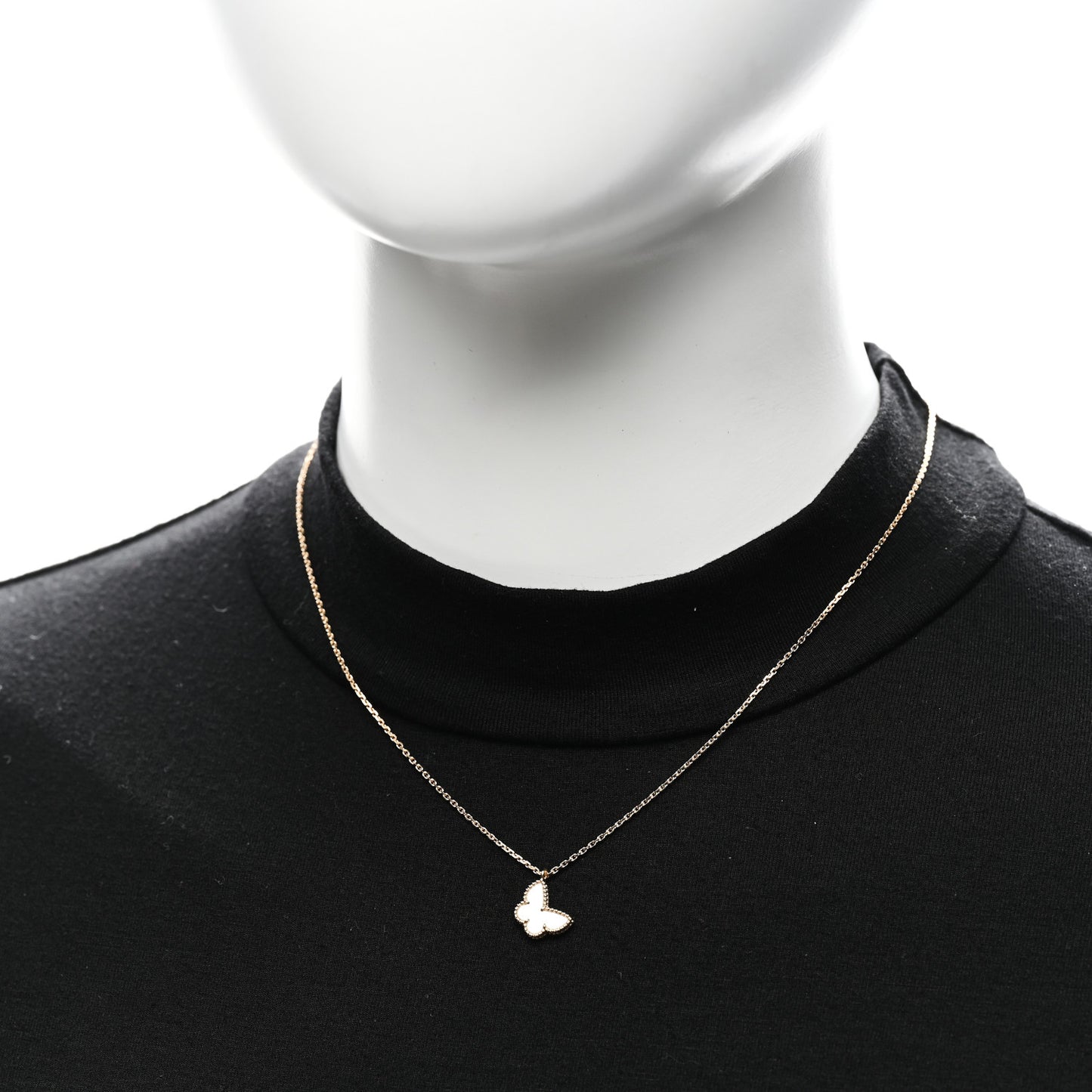 18K Yellow Gold Mother of Pearl Sweet Alhambra Butterfly Pendant Necklace