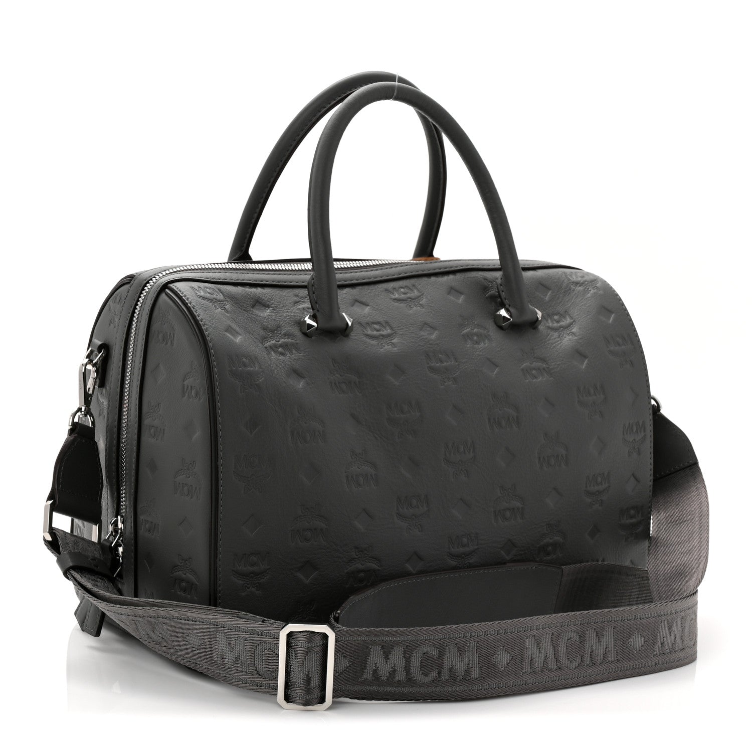 MCM Calfskin Ottomar Monogram Essential Boston Bag Grey 3 of 9