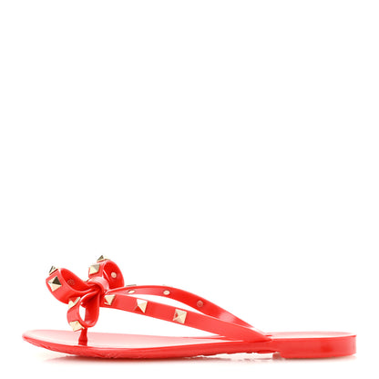 Valentino Garavani PVC Jelly Rockstud Bow Thong Sandals 35 Rosso Valentino 1 of 10