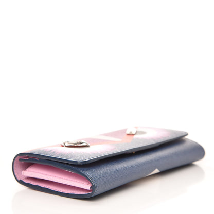 Fendi Vitello Elite Crystal Eye Monster Continental Wallet Cobalt Lavender Pink 4 of 8