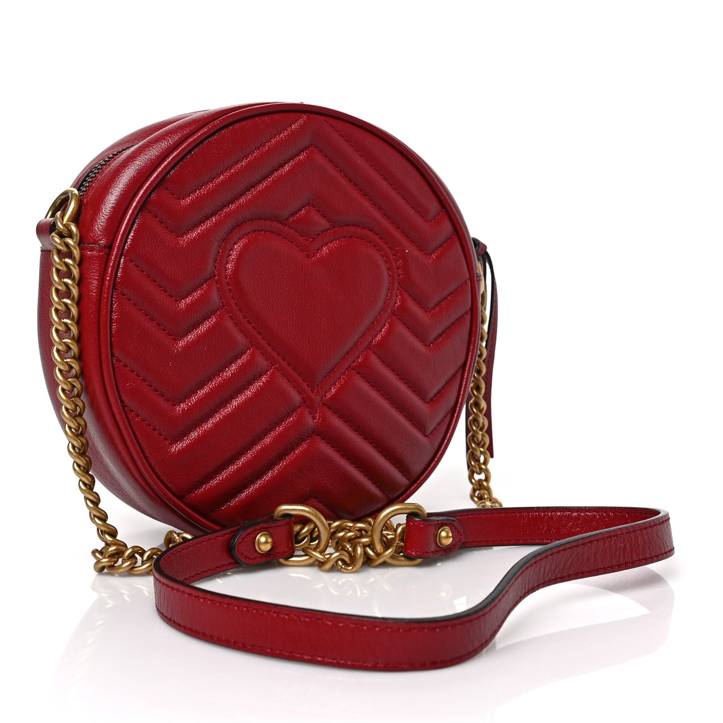 Glazed Calfskin Matelasse Heart Mini GG Marmont Round Shoulder Bag Romantic Cerise
