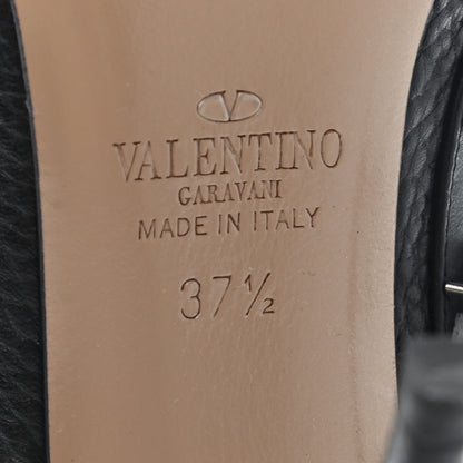 Valentino Garavani Pebbled Calfskin Stars Turquoise Rockstud Rolling Ankle Strap 100mm Pumps 37.5 Black 6 of 10