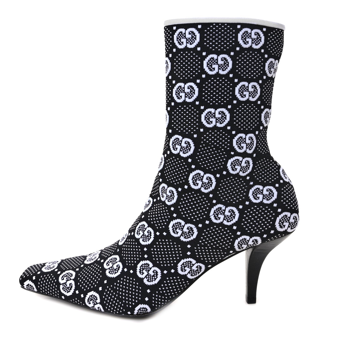 Technical Jersey Knit GG Monogram Square G 75mm Ankle Boots 37 Black Great White
