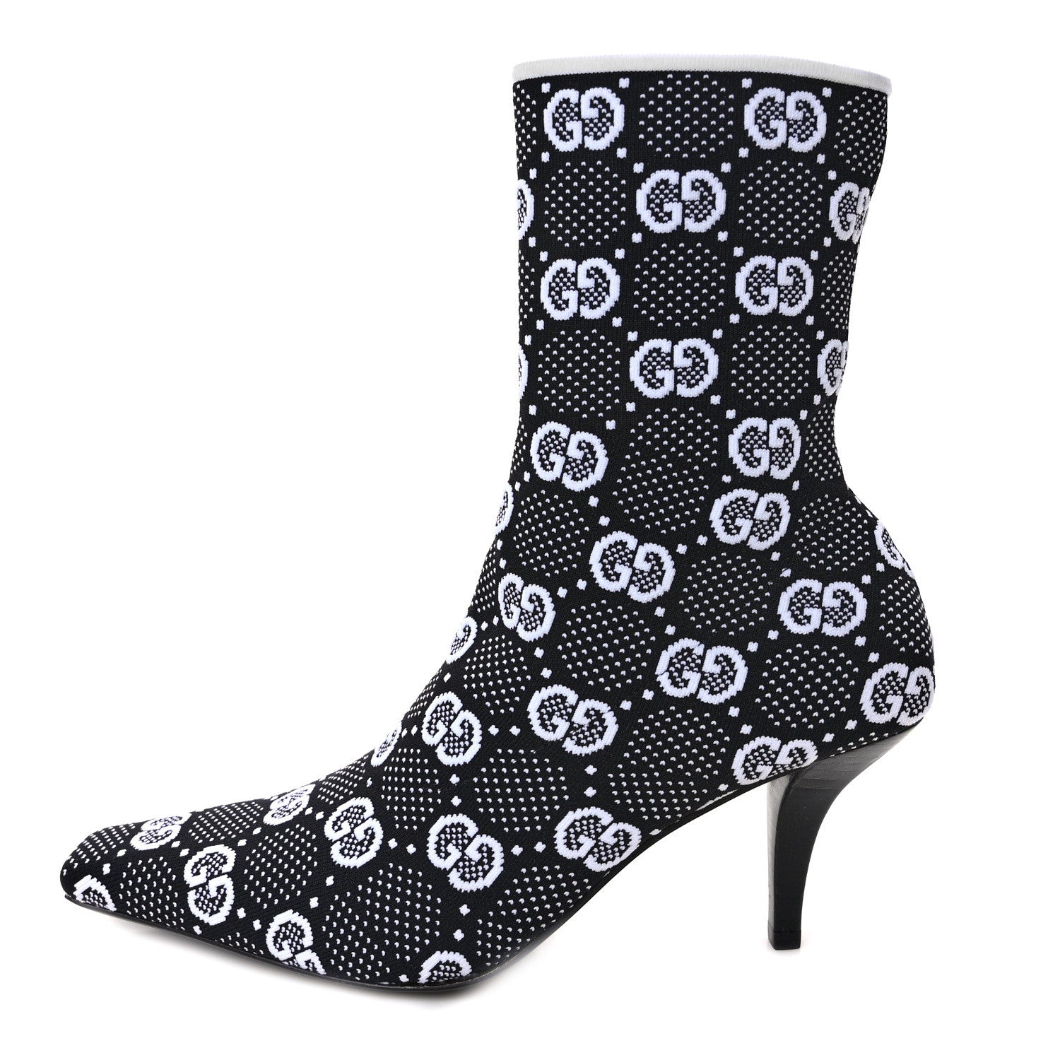 Gucci Technical Jersey Knit GG Monogram Square G 75mm Ankle Boots 37 Black Great White 1 of 8