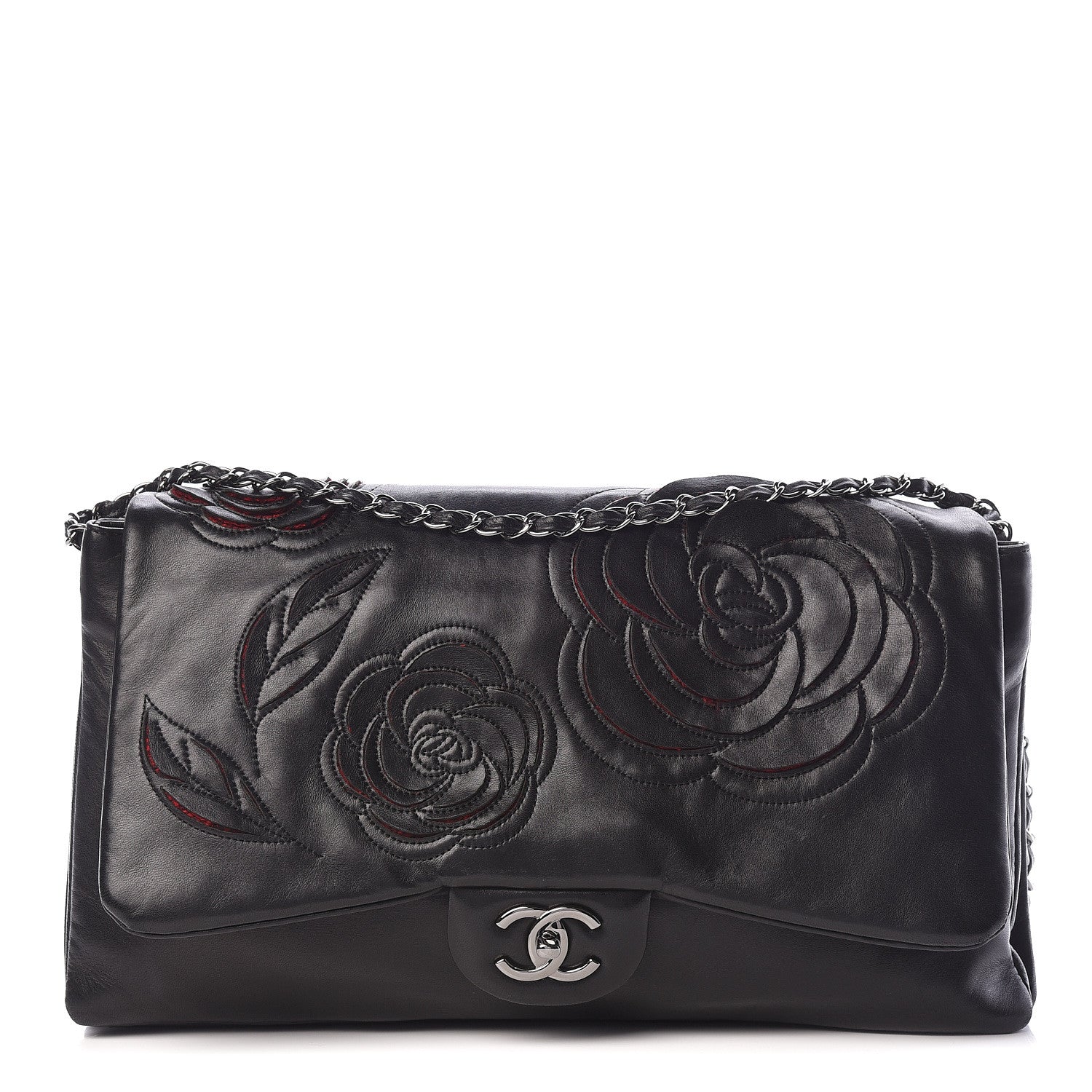 Chanel Lambskin Tweed Maxi Camellia Petals Flap Black 1 of 18