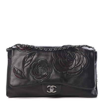 Chanel Lambskin Tweed Maxi Camellia Petals Flap Black 1 of 18