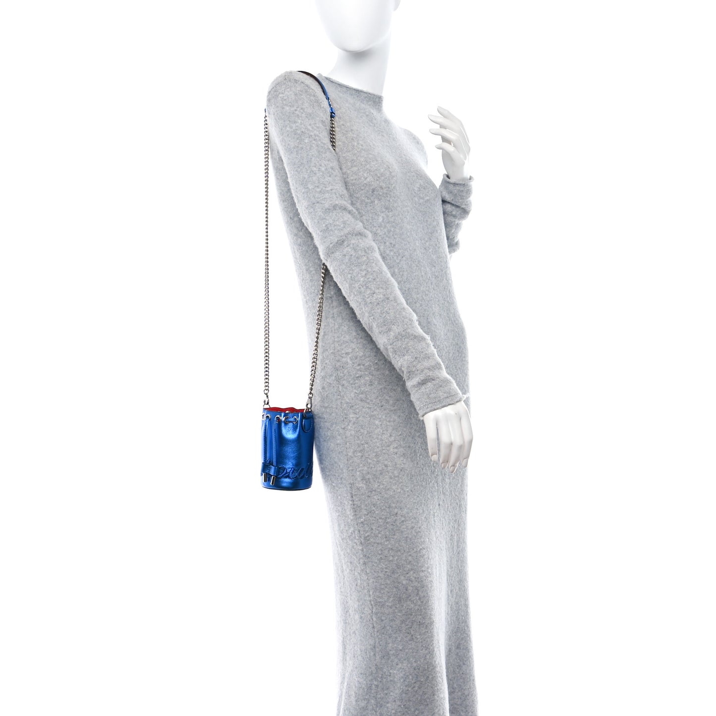 CHRISTIAN LOUBOUTIN Metallic Calfskin Mini Marie Jane Bucket Bag Blue