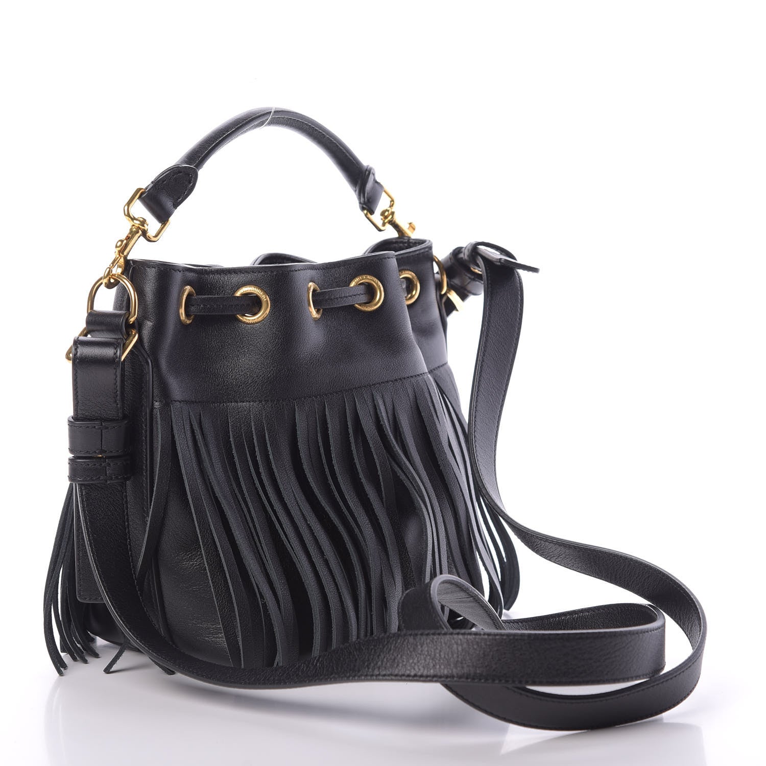 Saint Laurent Calfskin Small Emmanuelle Fringe Bucket Bag Black 4 of 11
