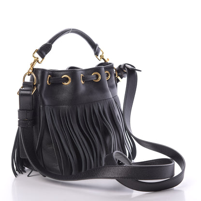 Saint Laurent Calfskin Small Emmanuelle Fringe Bucket Bag Black 4 of 11