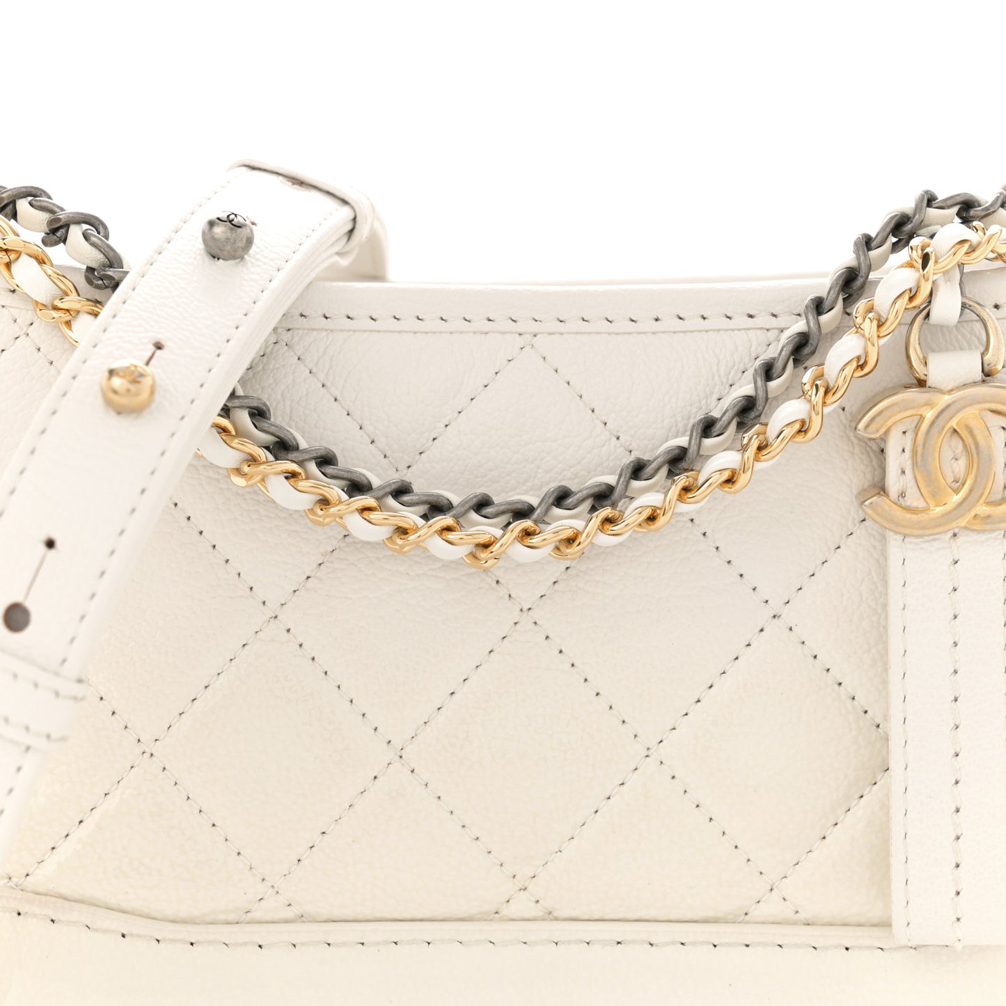 Patent Goatskin Quilted Small Gabrielle Hobo White