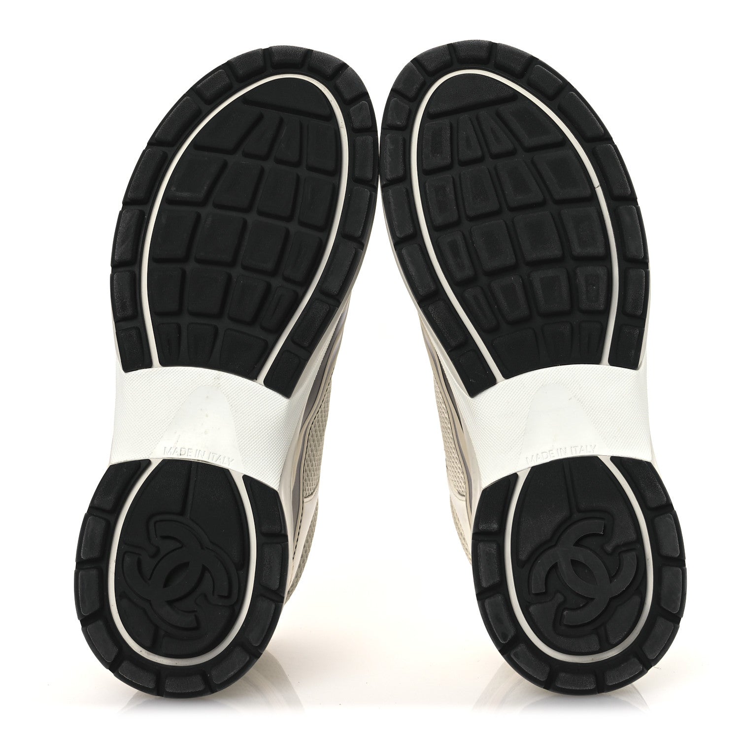 Chanel Fabric Laminated Calfskin Stretch CC Sneakers 39.5 Ivory White Silver 7 of 15