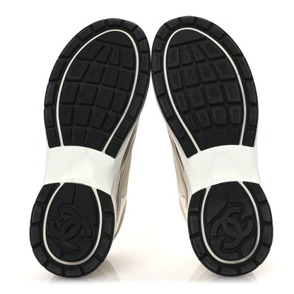Chanel Fabric Laminated Calfskin Stretch CC Sneakers 39.5 Ivory White Silver 7 of 15