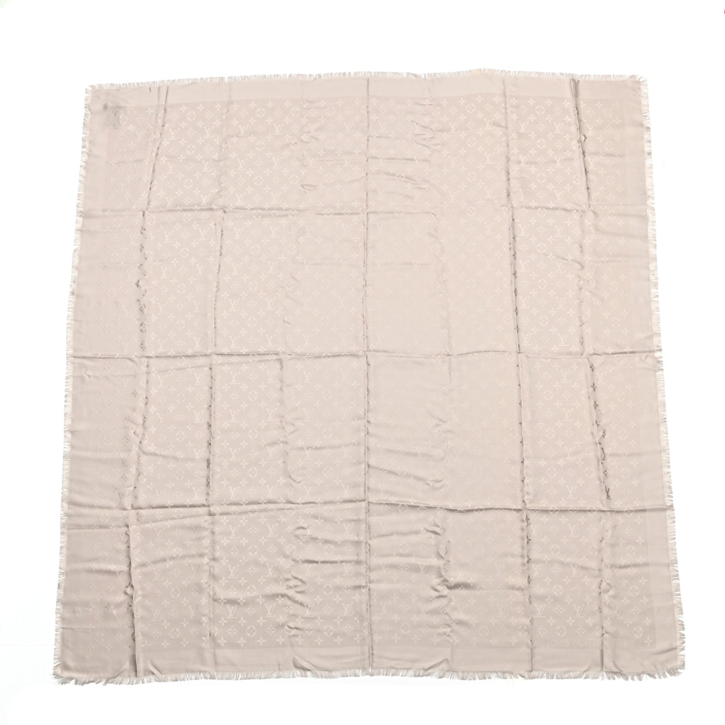 Silk Wool Monogram Shawl Greige