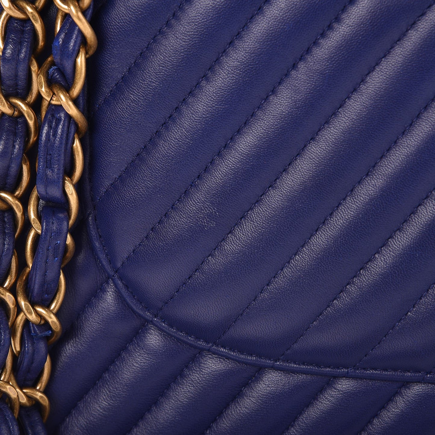 Lambskin Chevron Quilted Jumbo Double Flap Blue