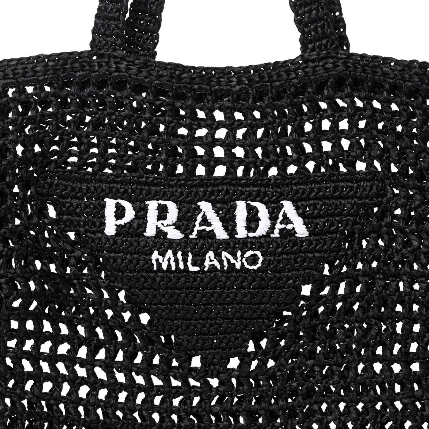 Yarn Raffia Effect Crochet Logo Embroidered Tote Bag Black