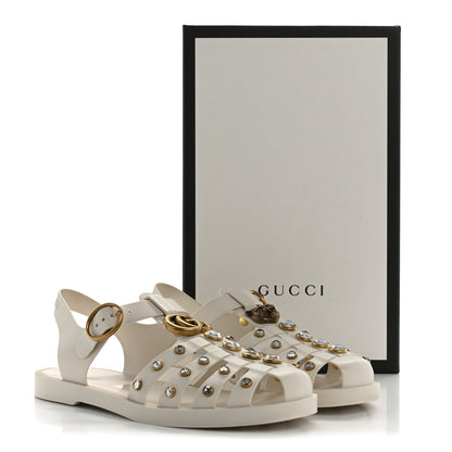 Gucci Rubber Crystal Womens Buckle Strap Sandals 39 White 9 of 9