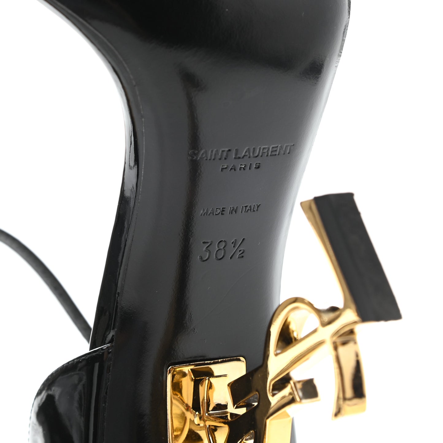 Patent Calfskin Opyum 110 Sandals 38.5 Black Gold