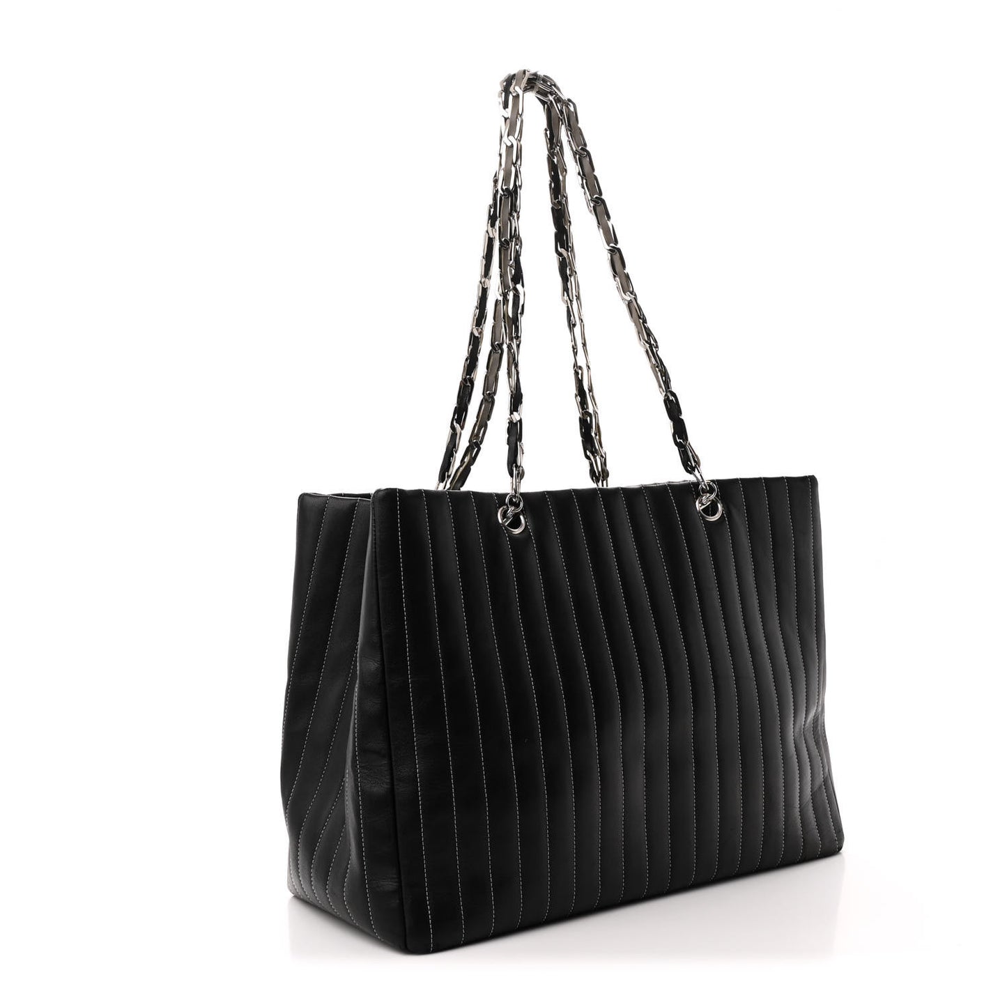 Lambskin Vertical Quilted Large Mademoiselle Tote Black