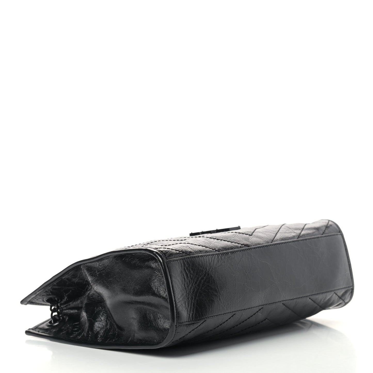 Crinkled Calfskin Matelasse Monogram Medium Niki Shopper Tote Black