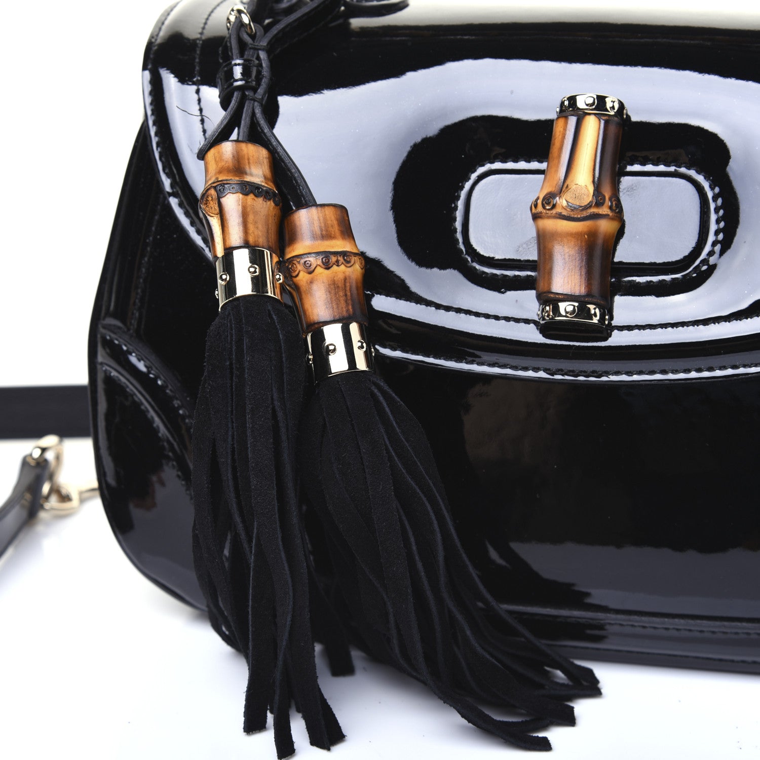 Gucci Patent Medium New Bamboo Top Handle Bag Black 12 of 15