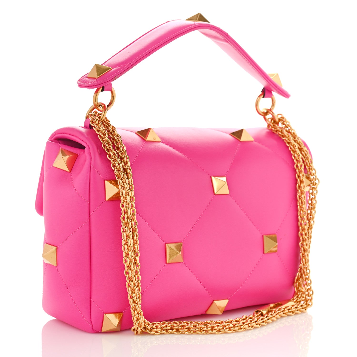 Valentino Garavani Nappa Large Roman Stud Shoulder Bag Pink PP 3 of 8