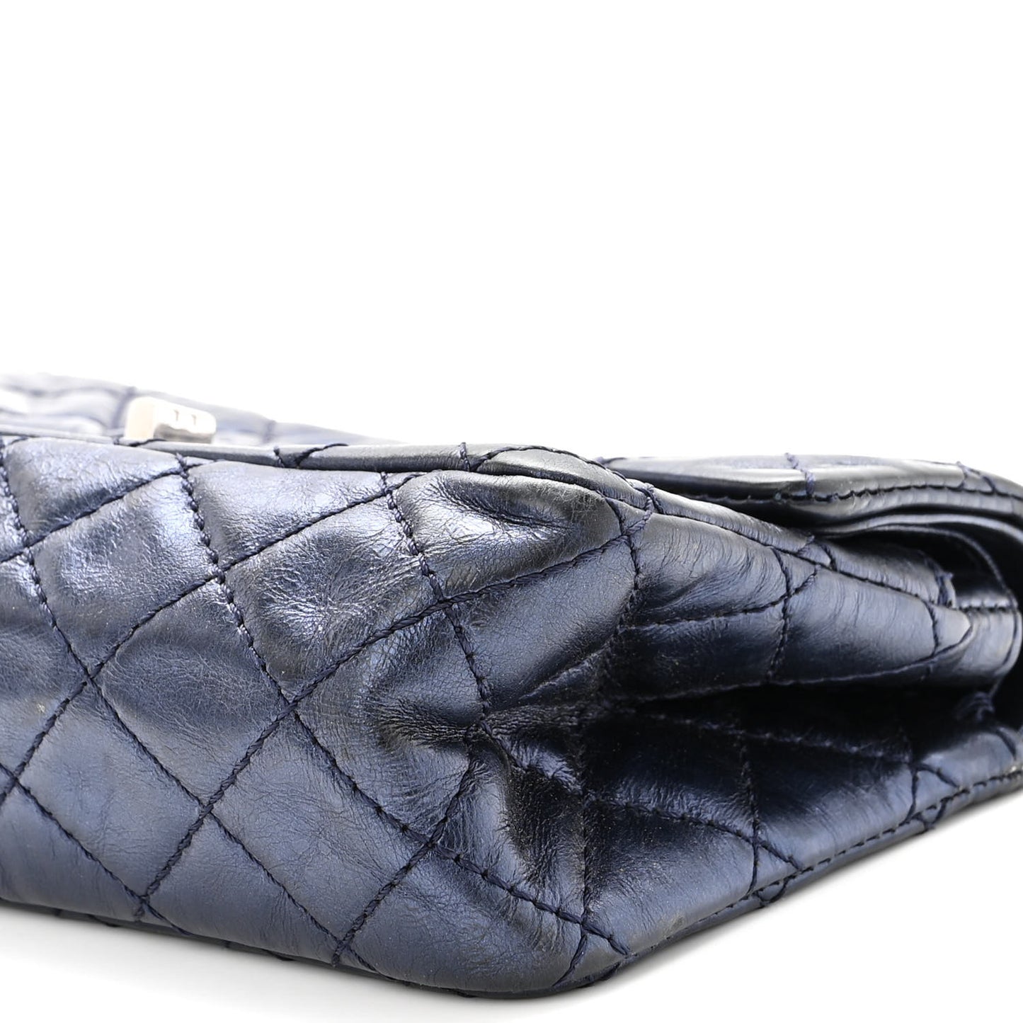 Metallic Aged Calfskin Quilted 2.55 Reissue 224 Flap Blue