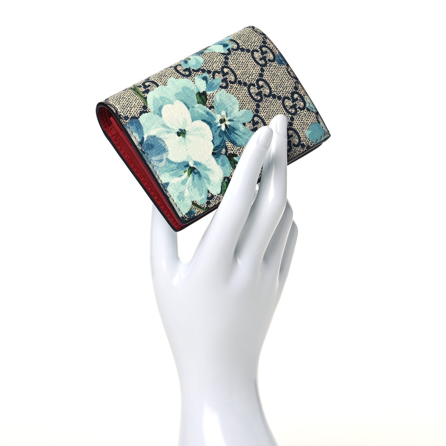 GG Supreme Monogram Blooms Card Case Beige Blue Navy Hibiscus Red