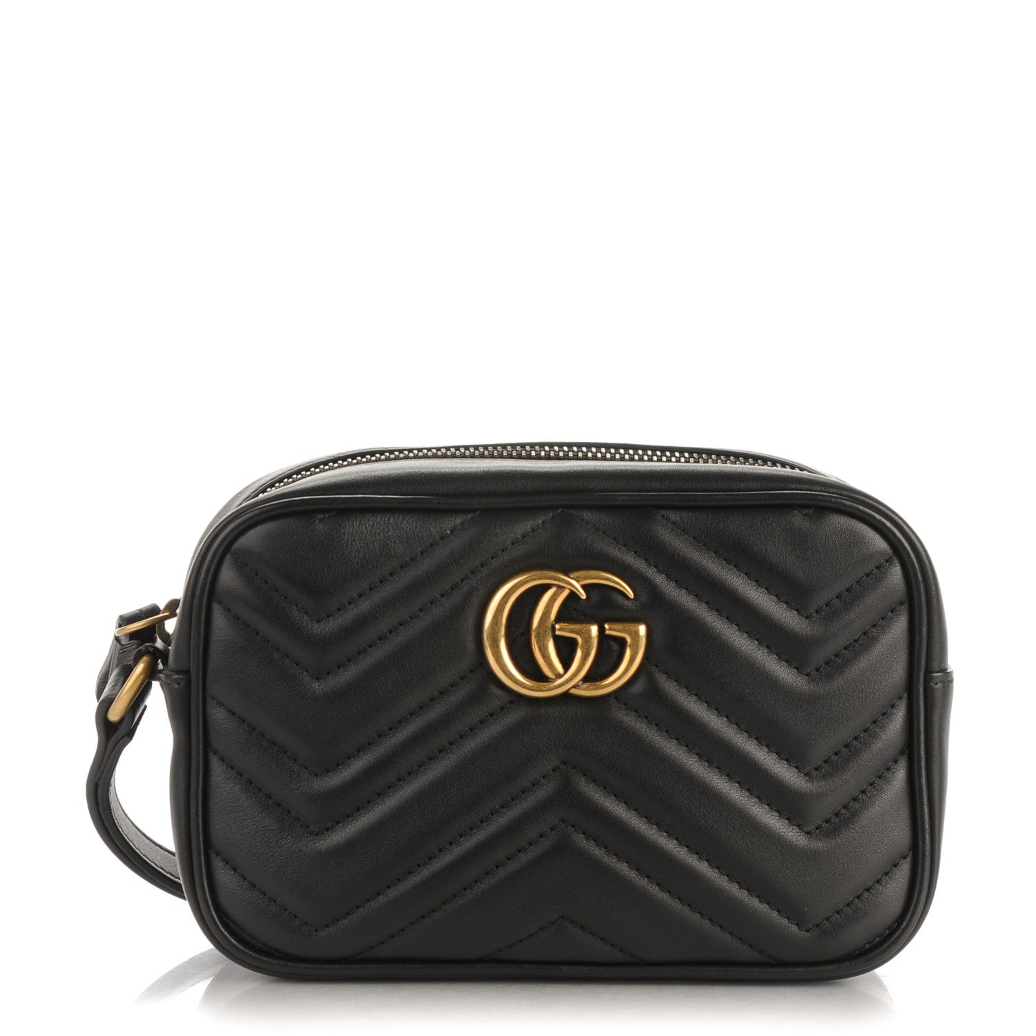 Gucci Calfskin Matelasse Mini GG Marmont Wrist Wallet Black 1 of 7