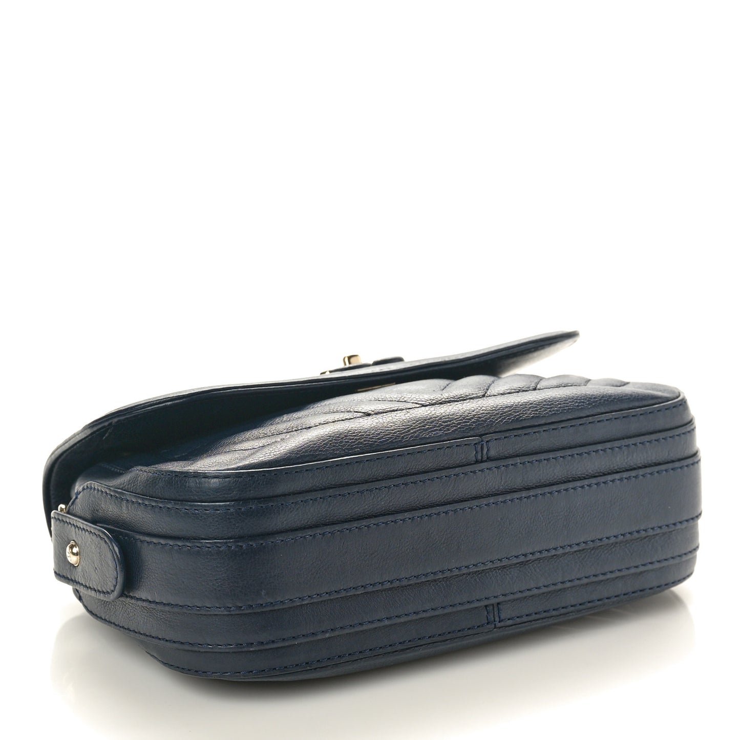 Calfskin Chevron Quilted Messenger Flap Navy