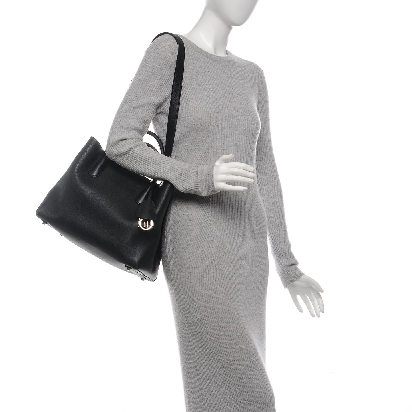 Supple Grained Calfskin Large Open Bar Tote Black