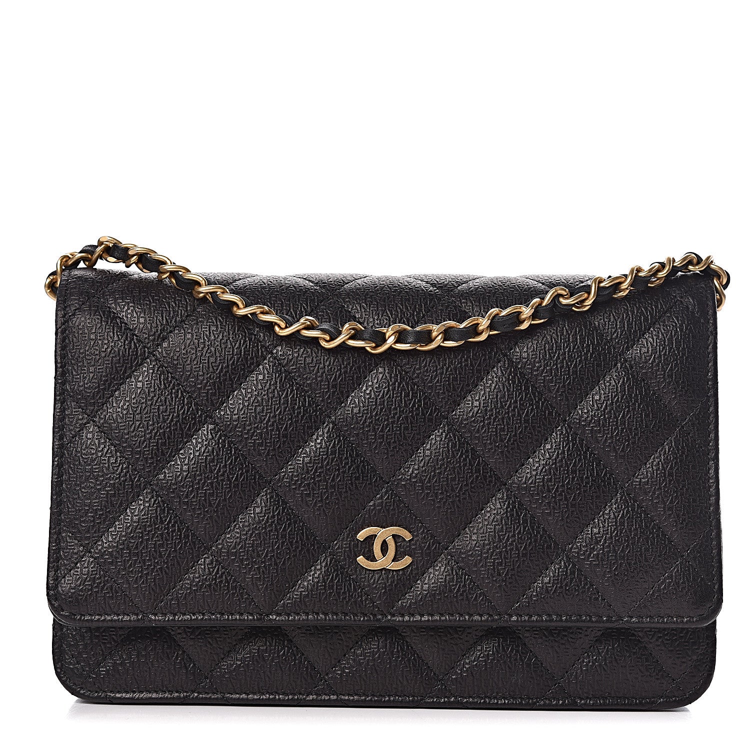 Chanel Letter Calfskin Embossed Quilted Wallet On Chain WOC Black 1 of 9