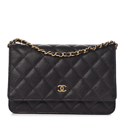 Chanel Letter Calfskin Embossed Quilted Wallet On Chain WOC Black 1 of 9