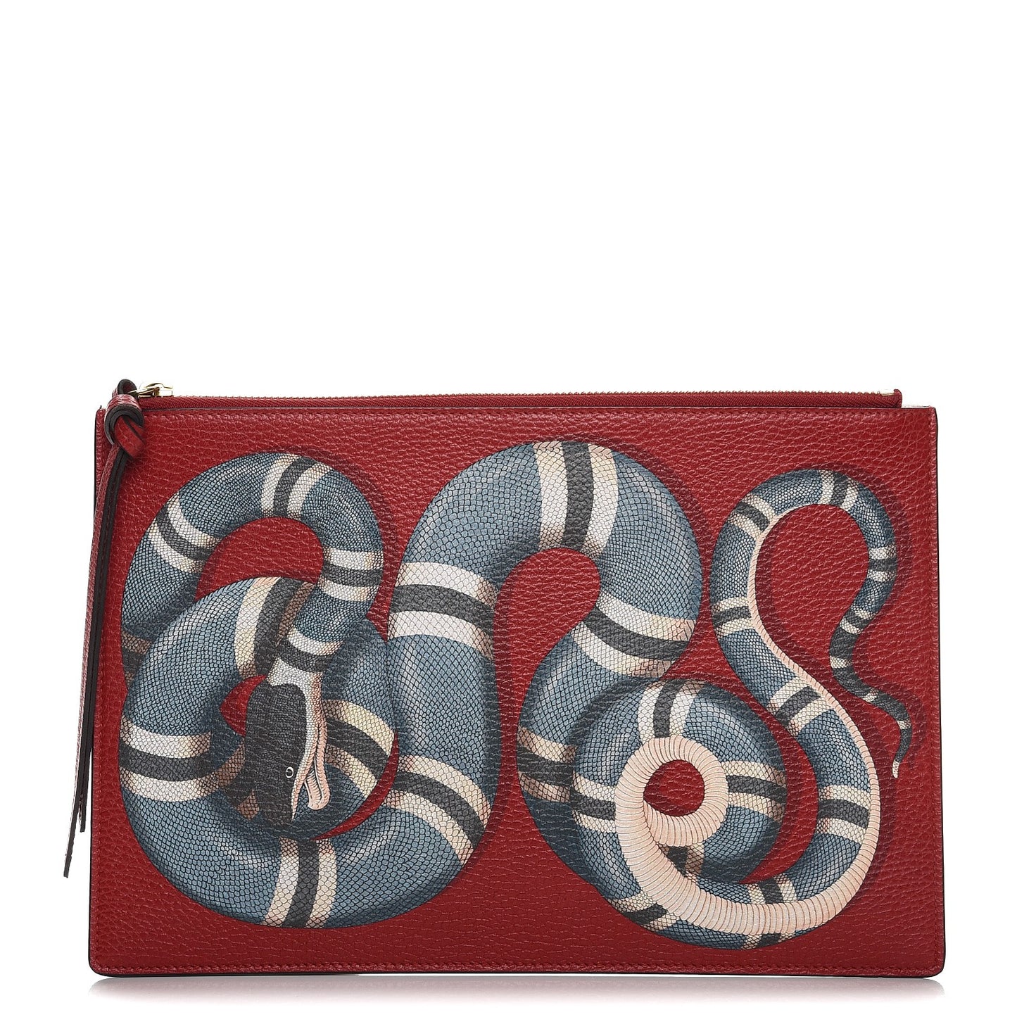 Pebbled Calfskin Kingsnake Print Clutch Red