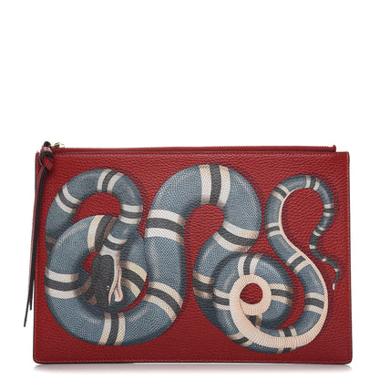 Gucci Pebbled Calfskin Kingsnake Print Clutch Red 1 of 9