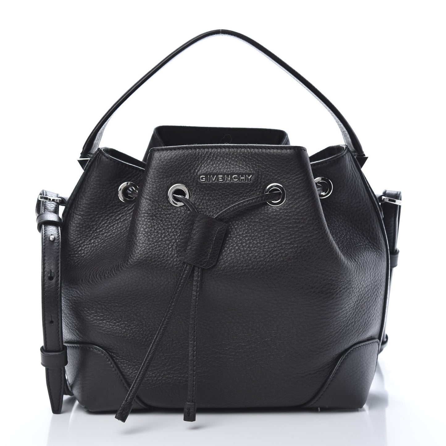 Calfskin Small Lucrezia Drawstring Bucket Bag Black