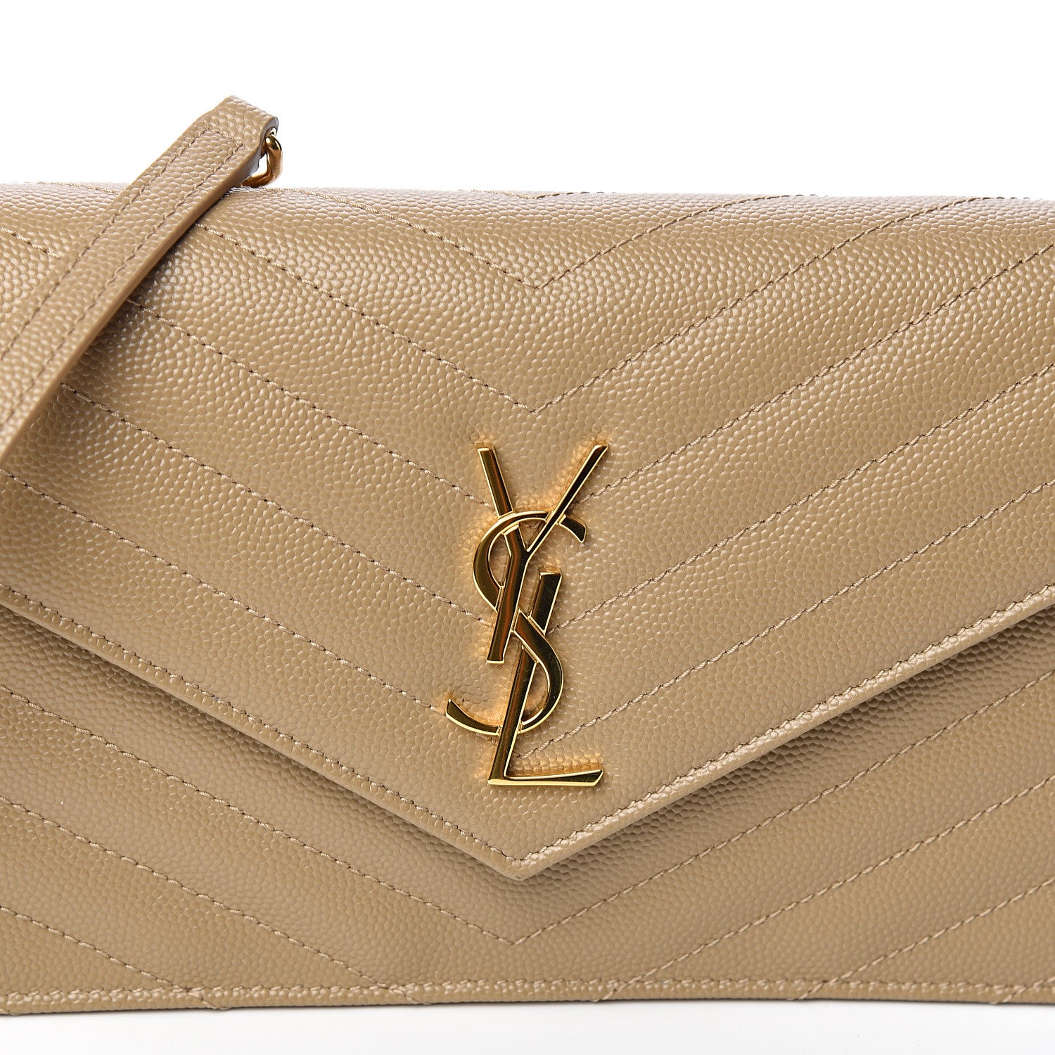 Saint Laurent Grain De Poudre Matelasse Chevron Monogram Envelope Chain Wallet Taupe 9 of 10