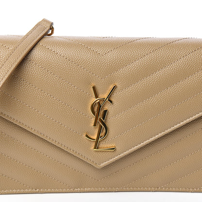 Saint Laurent Grain De Poudre Matelasse Chevron Monogram Envelope Chain Wallet Taupe 9 of 10
