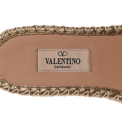 Valentino Garavani Metallic Grained Calfskin Rockstud Espadrille Flat Slide Sandals 36 Skin Natural 6 of 10
