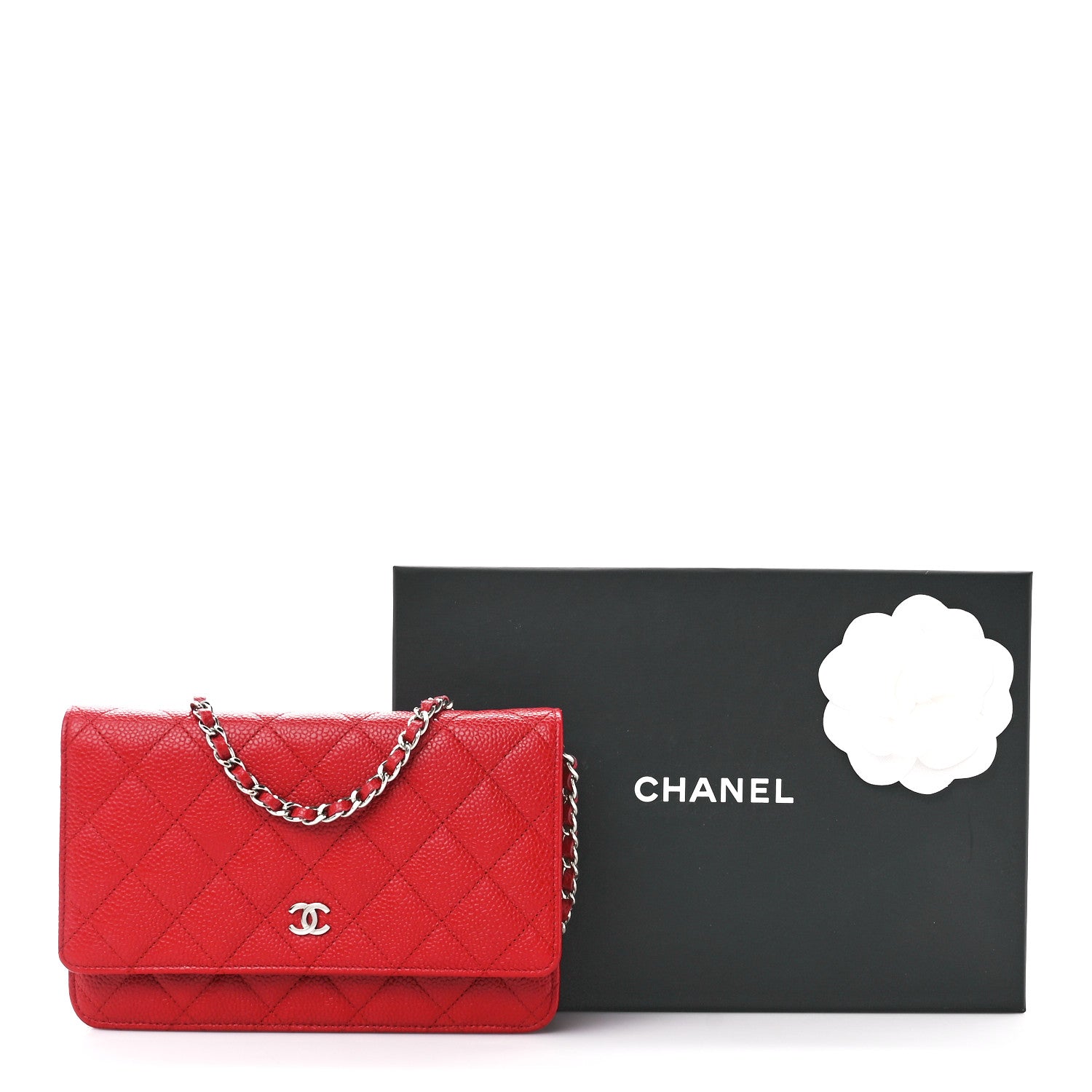 Chanel Caviar Quilted Wallet on Chain WOC Red 12 of 12