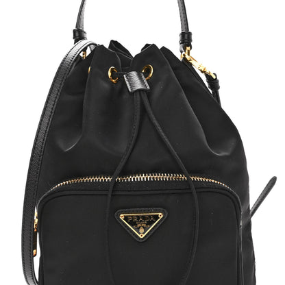 Prada Saffiano Tessuto Nylon Mini Bucket Crossbody Bag Black 8 of 10