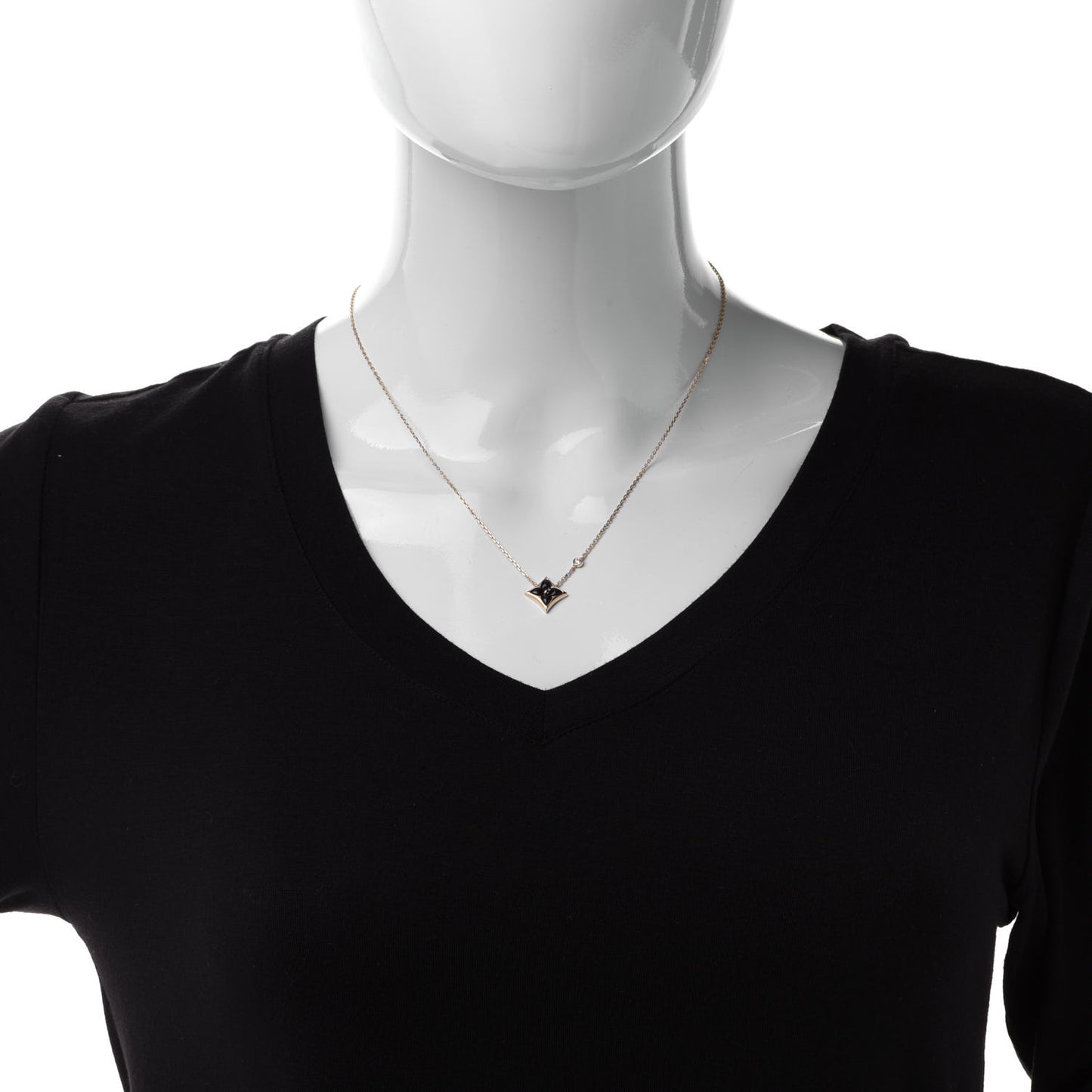 18K Yellow Gold Diamond Black Onyx Color Blossom BB Star Pendant Necklace