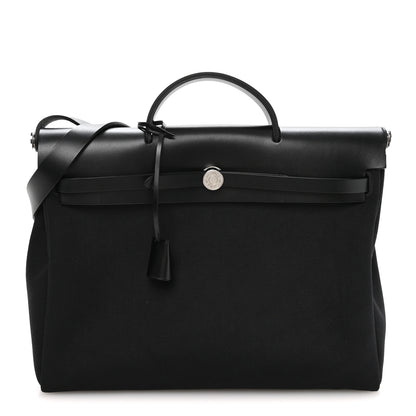 Hermes Toile Vache Hunter Herbag Messenger 39 Black 1 of 10