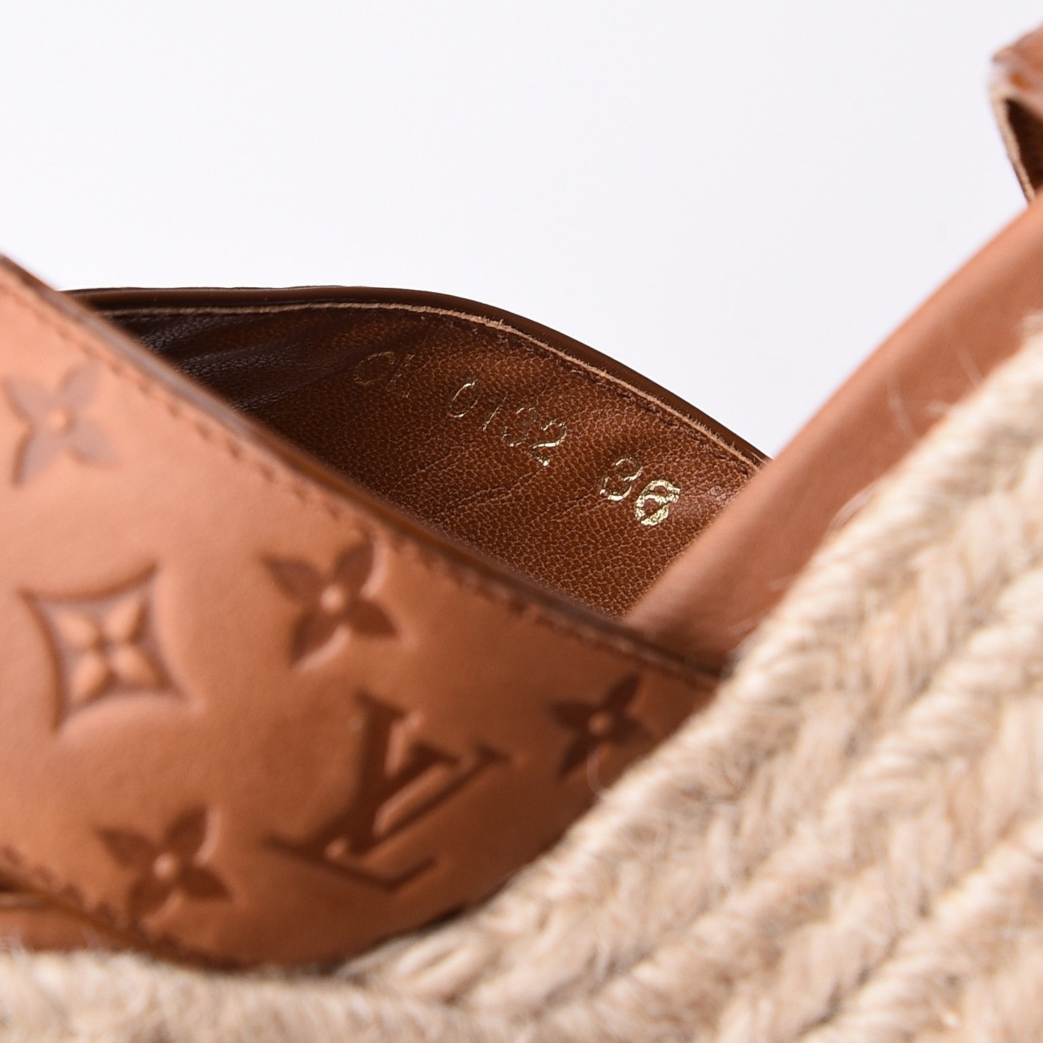 Louis Vuitton LOUIS VUITTONCalfskin Monogram Espadrille Wedge Sandals 36 Cognac 9 of 9