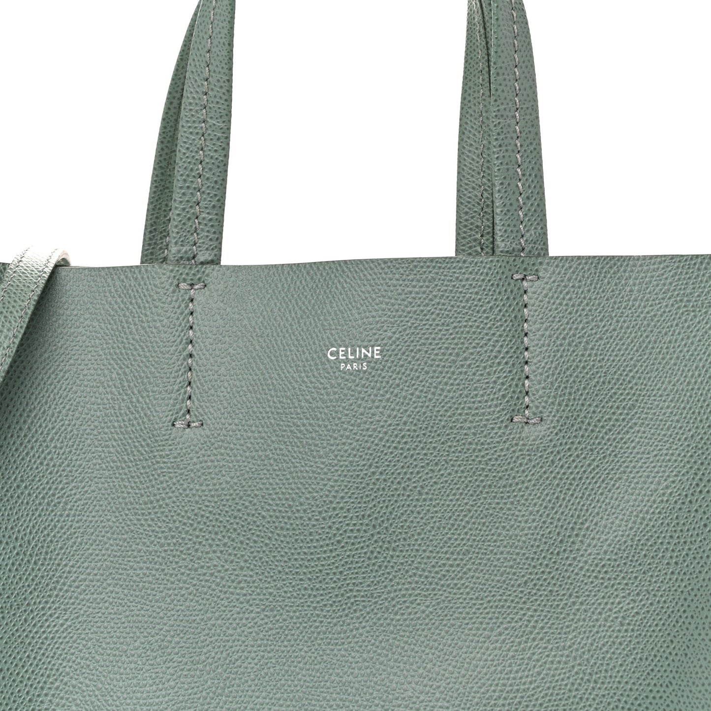 Grained Calfskin Small Vertical Cabas Green