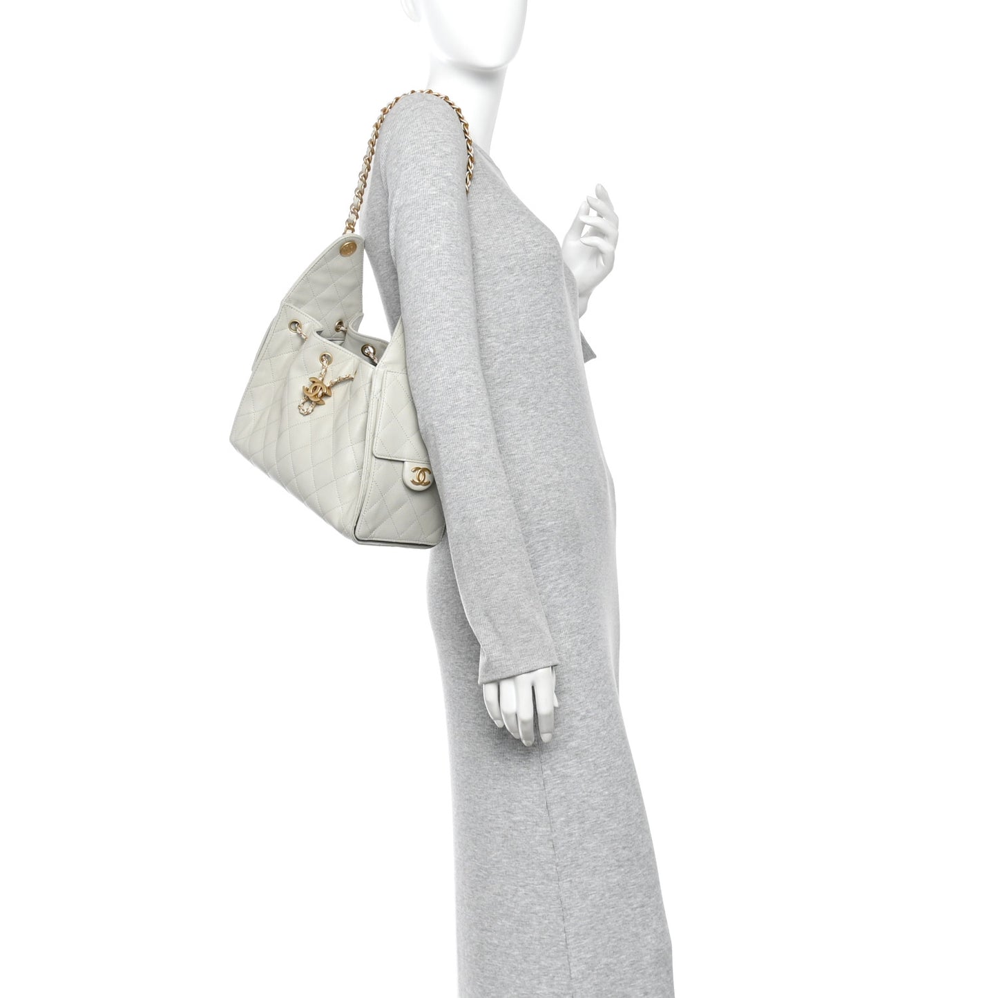 Caviar Quilted Small Chanel 25 Handbag Light Grey