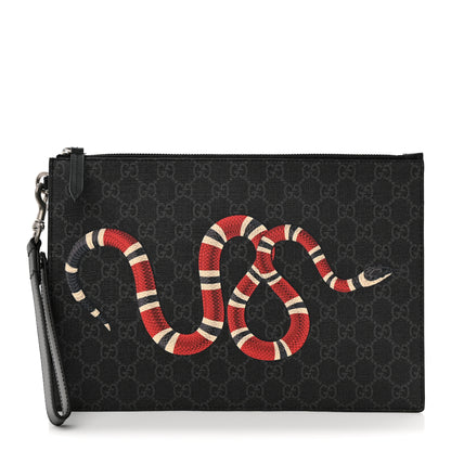 Gucci GG Supreme Monogram Kingsnake Zip Wristlet Pouch Black Grey 1 of 8
