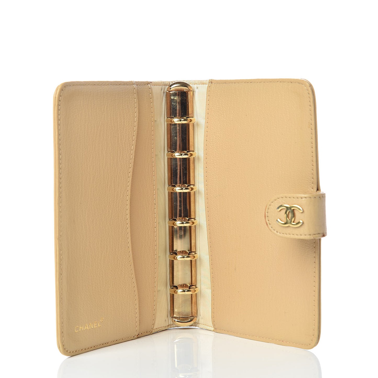 Goatskin Small Ring Agenda Planner Beige