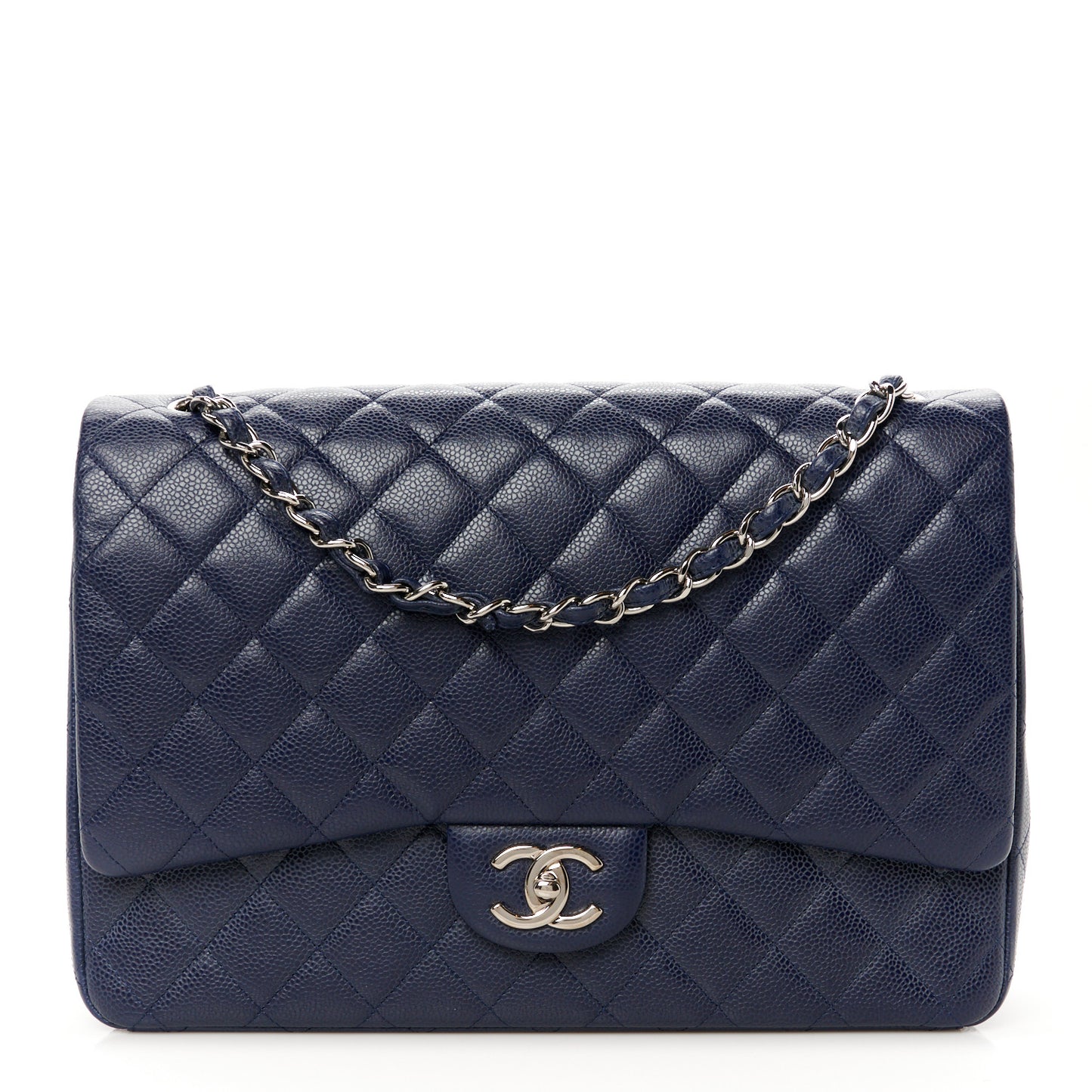 Caviar Quilted Maxi Double Flap Navy Blue