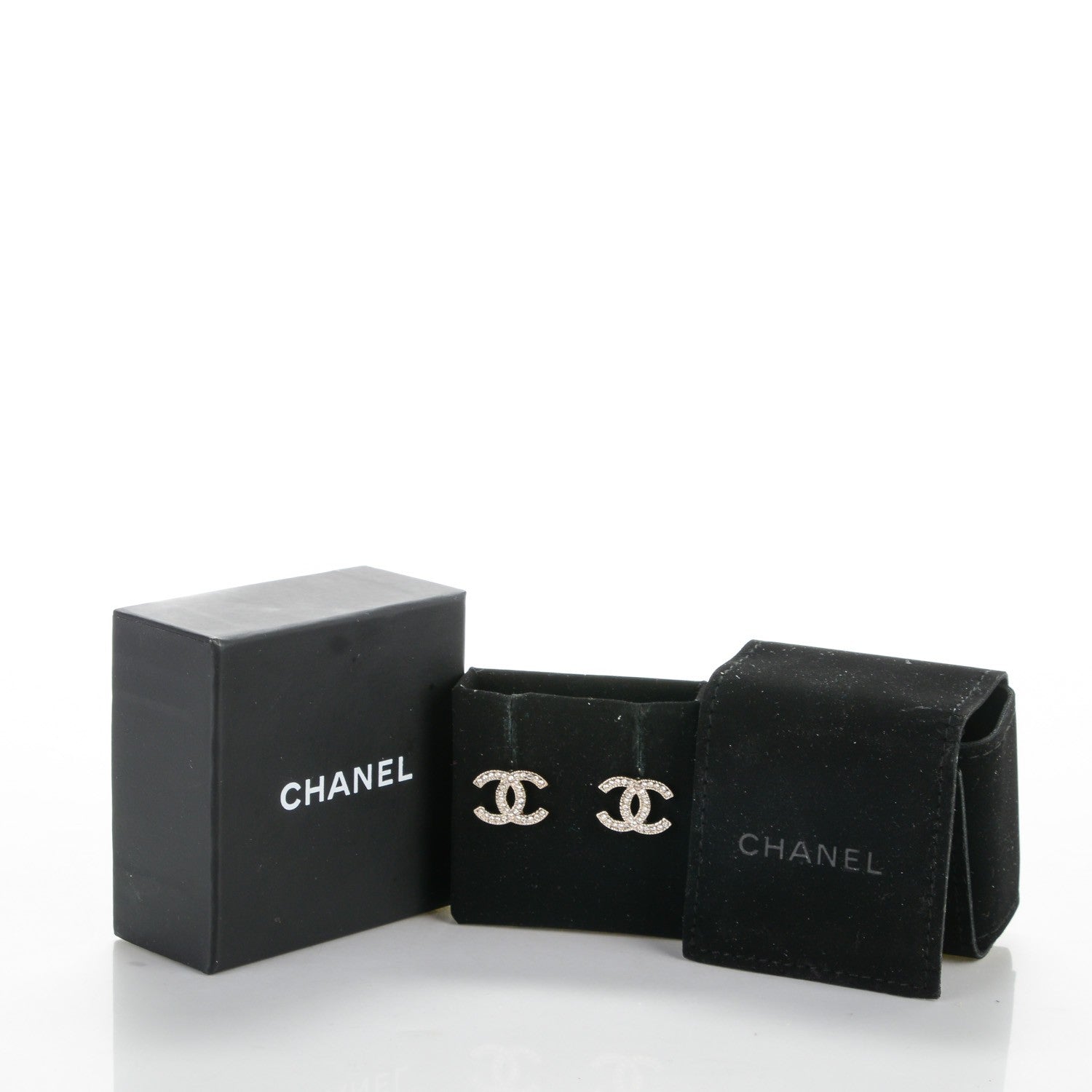 Chanel Crystal CC Earrings Silver 5 of 5